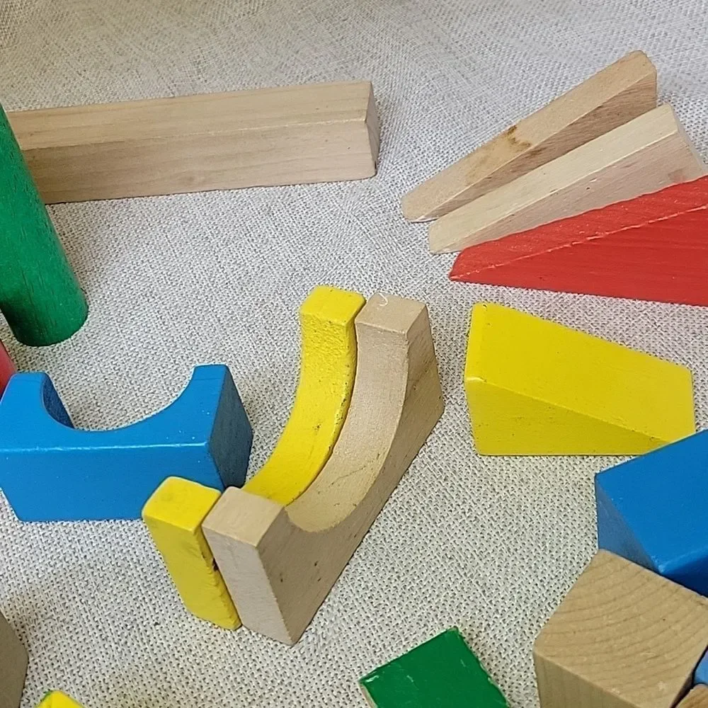 Colorful Wooden Building Blocks Mixed Shapes Kids Toys Lot of‎ 75+ pieces